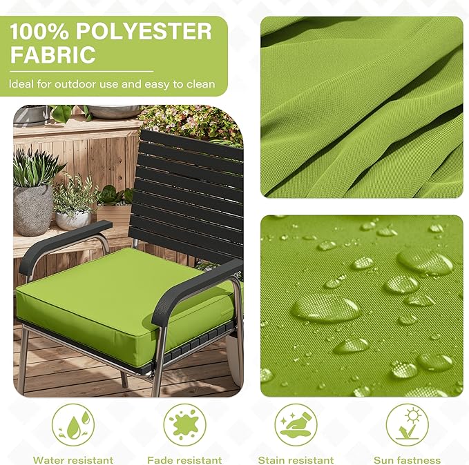 Patio Chair Cushions 19 X 19 X 4 Inch Waterproof Outdoor Seat Cushions for Patio Furniture, Outdoor Sofa Couch Pads with Ties & Handle, Set of 2, Grass Green-VerdiqueGarden