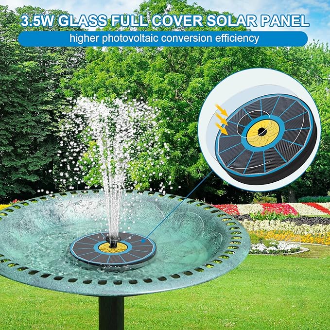 Solar Fountain for Bird Bath, 3.5W Upgraded Solar Bird Bath Fountain with 4 Fixed Pipes 7 Nozzles No Battery, Solar Fountain Pump for Bird Bath Small Ponds Pool Outdoor(Blue)-VerdiqueGarden