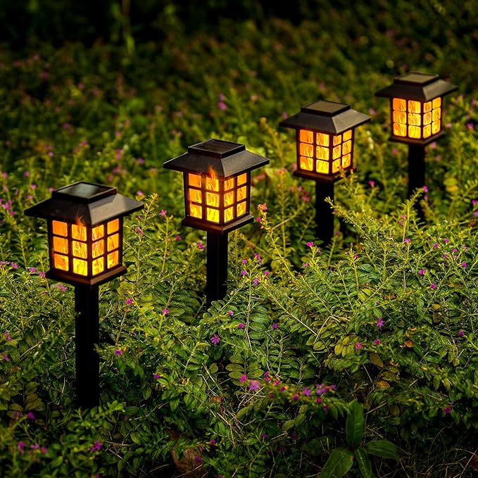GIGALUMI Solar Lights for Outside,8 Pack Flickering Flame LED Solar Outdoor Lights, Waterproof Solar Garden Lights Maintain 10 Hours of Lighting for Christmas, Garden, Landscape, Path, Yard, Patio-VerdiqueGarden