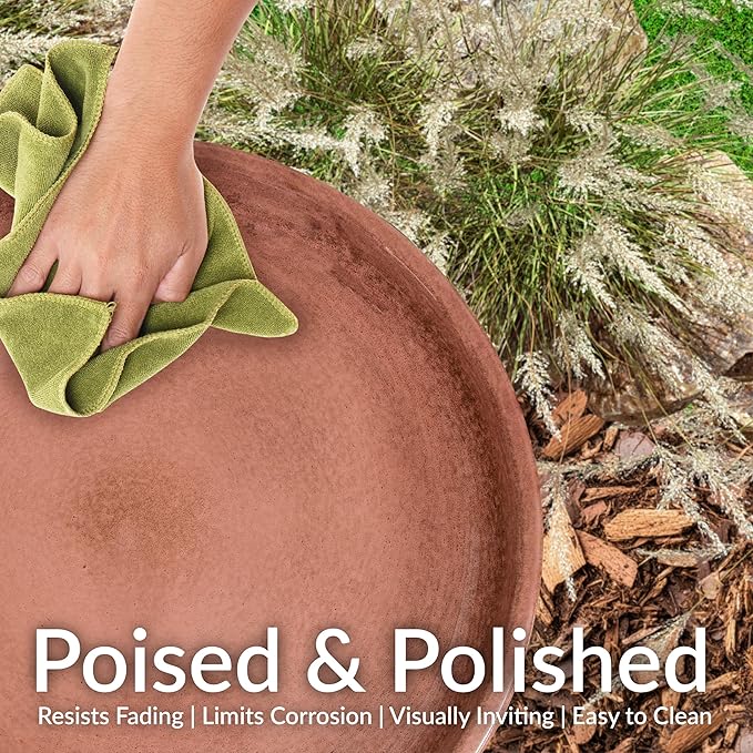 Sunnydaze Gleeful Garden Metal Bird Bath for Outdoors - Large Decorative Iron Birdbath - 23-Inch - Canyon Clay Glaze-VerdiqueGarden