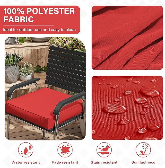 Patio Chair Cushions 22 X 22 X 4 Inch Waterproof Outdoor Seat Cushions for Patio Furniture, Outdoor Sofa Couch Pads with Ties & Handle, Set of 2, Red-VerdiqueGarden