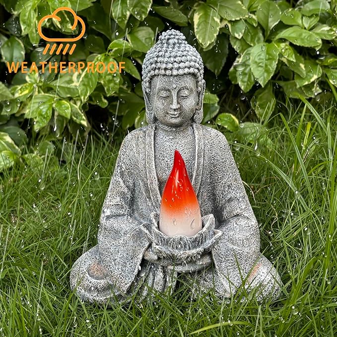 Buddha Statue for Home and Outdoor Decor Solar Powered Flickering LED,Garden Light Zen Meditation Spiritual Room Decor- Buddha Decor Outdoor-Ideas Gifts for Women, Mom-VerdiqueGarden
