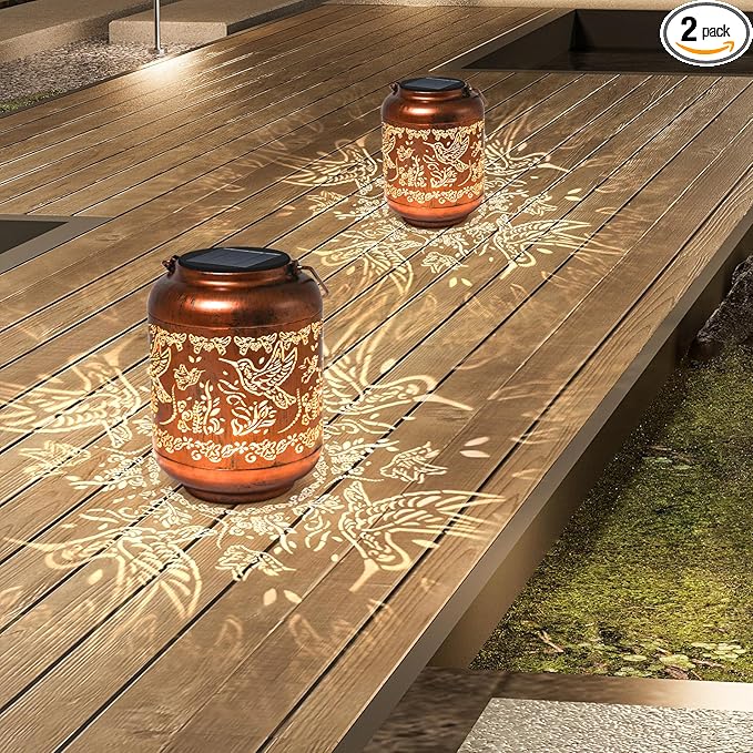 2Pack Hummingbird Solar Lanterns Outdoor Hanging Waterproof Hummingbird Garden Decor Christmas Gifts for Women Mom Grandma Metal Solar Lights Decoration Outside for Yard, Patio,Pathway Landscape-VerdiqueGarden