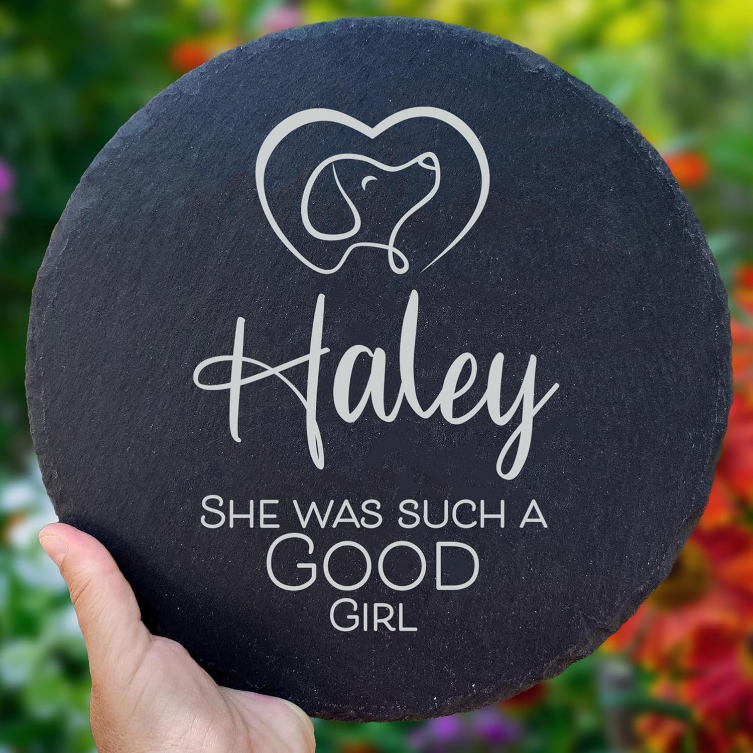 Personalized Pet Memorial Stone for Dogs and Cats | Custom Laser-Etched Weatherproof Garden Grave Marker | Natural Stone Bereavement Headstone Sympathy Gift | 4, 6, 10, or 12 Inch Heart or Circle Shape (A11)-VerdiqueGarden