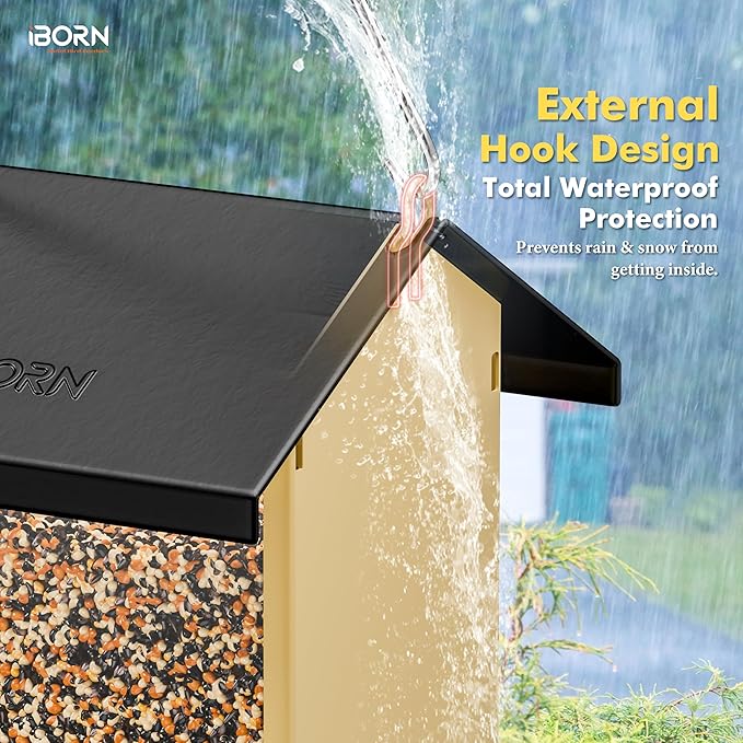 iBorn Bird Feeders for Outdoors,Bird House Feeder with Weatherproof Metal Roof & 8 Drain Holes,Fully Detachable Birdfeeder Design,Easy Clean & Refill,Chew-Proof PC Windows,1.5 Lbs Capacity,Black Roof-VerdiqueGarden