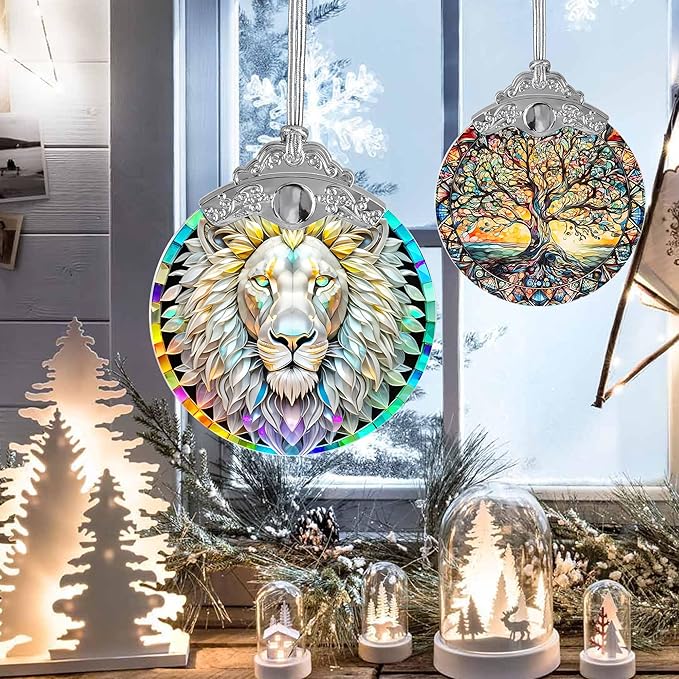 Stained Glass Suncatcher, Jocidea Lion Ornament, Christmas Ornaments, Holidays Ornaments, Christmas Tree Decor, Lion Decor for Home, Lion Gifts-VerdiqueGarden