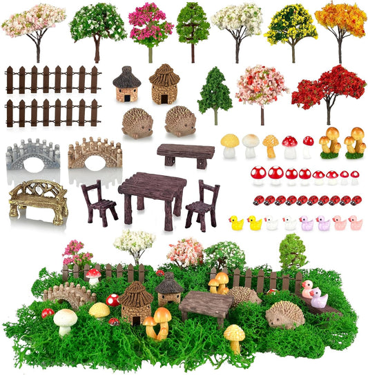56 Pcs Fairy Garden Accessories, Mini Resin Animals Figures, Miniature Table and Chairs, Moss Bonsai Micro Landscape Ornaments Kit, Miniature Garden Kit, Terrarium Ornaments DIY Craft-VerdiqueGarden