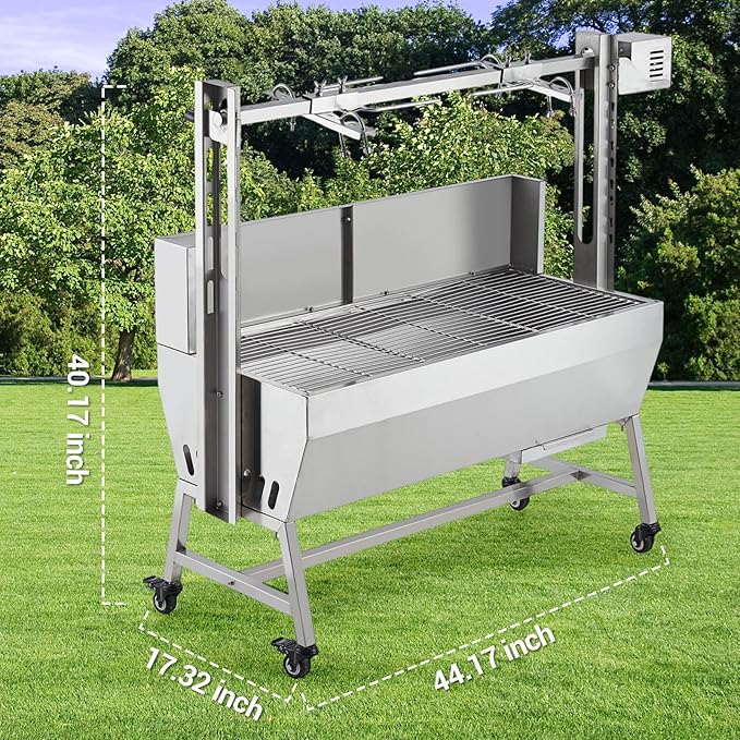 Stainless Steel Electric Pig Rotisserie Grill with Fire Pit & Baffle - 60kg Capacity, 50W Motor for Whole Pig/Lamb, Asador de Puerco Outdoor Camping BBQ-VerdiqueGarden