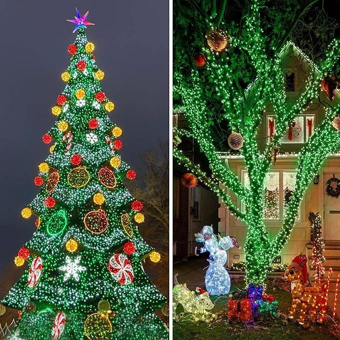 KNONEW 403ft 1000 LED Christmas String Lights Outdoor 8 Modes & Timer Fairy Light Plug in Waterproof LED Fairy Lights for Xmas Yard Tree Wedding Party Holiday Decorations (Green)-VerdiqueGarden
