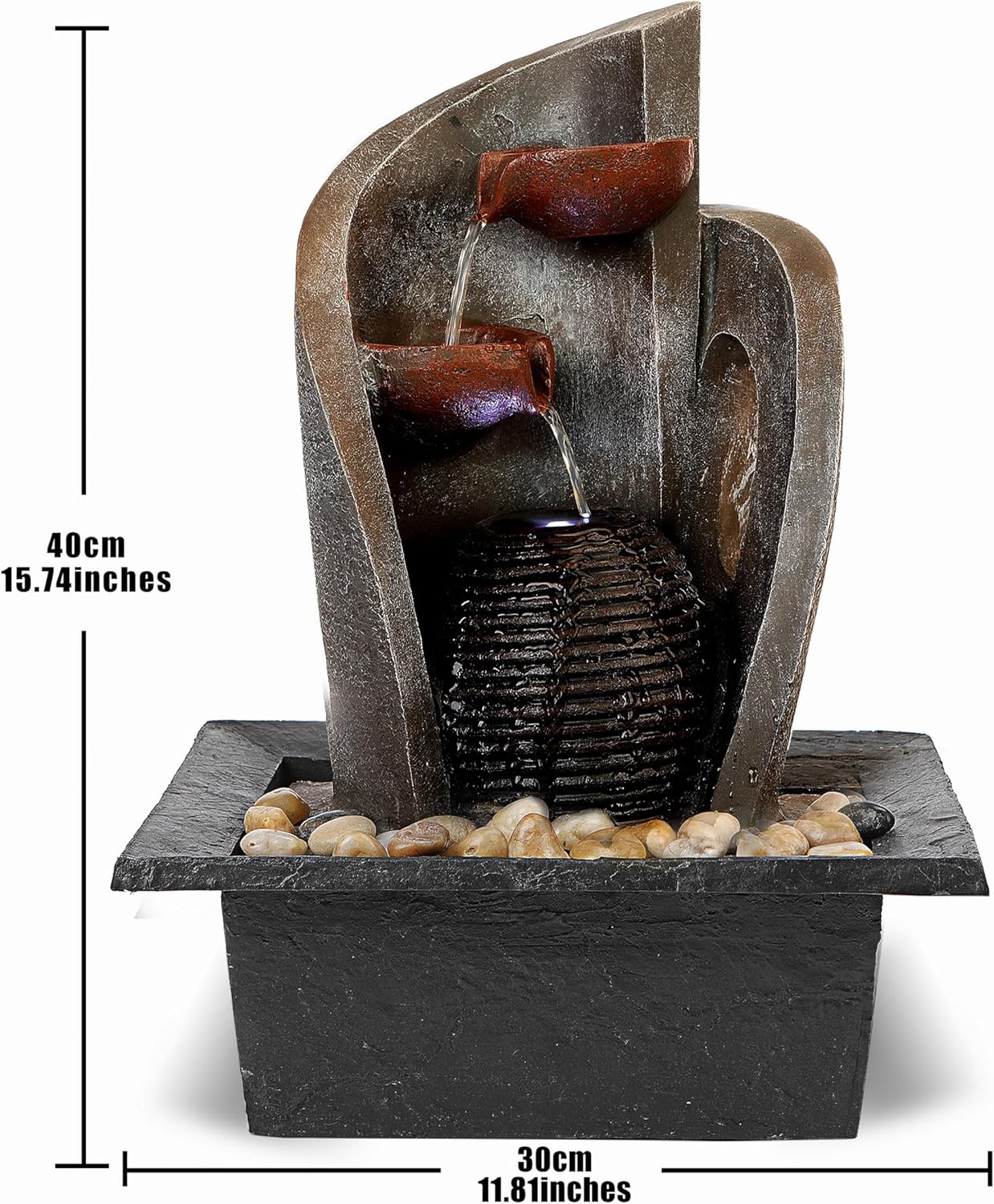 16 inch Waterfall Fountain Indoor-Tabletop Water Fountain-Outdoor Waterfall Spilling into pots Hung on monolithic Water Wall-with LED Lights-Soothing Indoor Waterfall Sounds from Water Machine-VerdiqueGarden