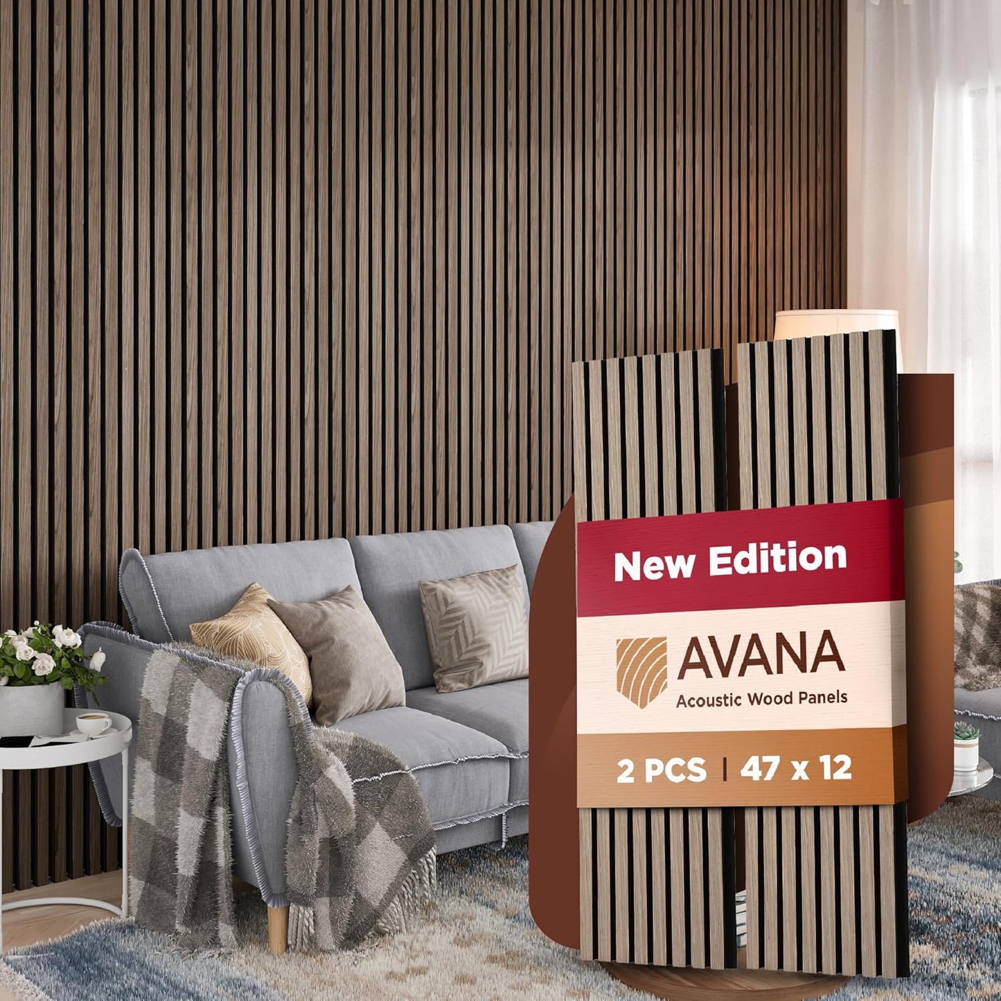 Avana Acoustic Wood Wall Panels – 47.2 X 12.6 Inch Walnut Acoustic Panels 2 PCs – Modern Wall Panels For Interior Wall Decor for Homes, Offices, Studios – Sturdy And Durable Wood Panels For Wall-VerdiqueGarden