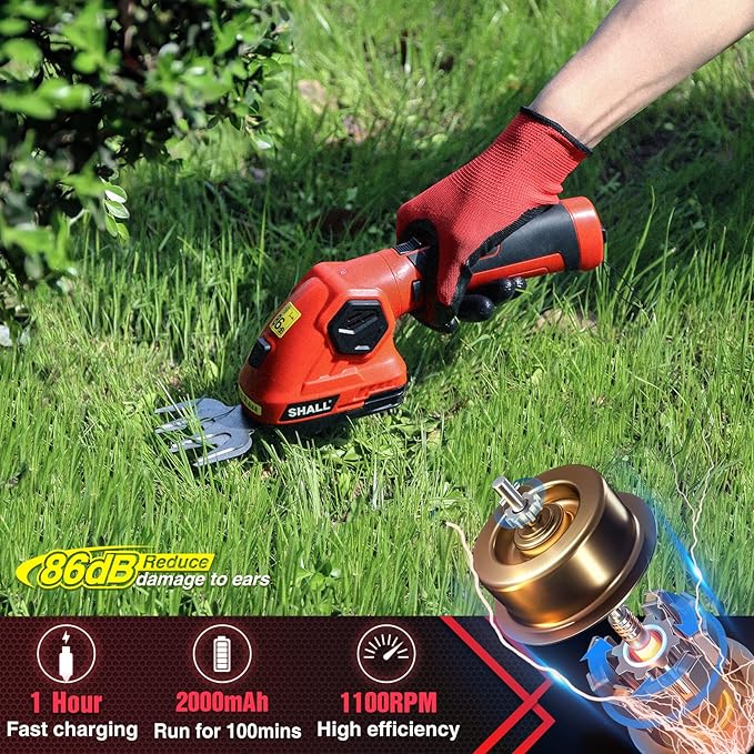 SHALL 2 in 1 Cordless Grass Trimmer & Hedge Shears - 7.2V Electric Shrub Cutter w/Pruning Scissors, Rechargeable Battery & Fast Charger-VerdiqueGarden