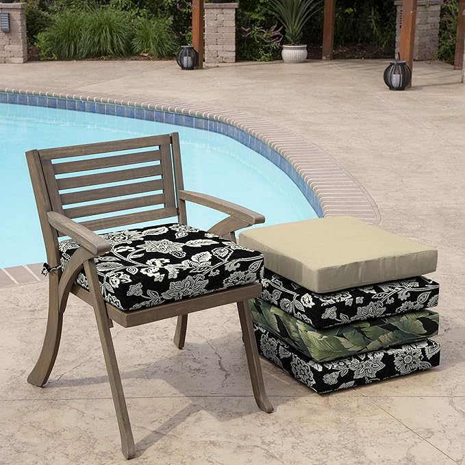 Arden Selections Outdoor Seat Cushion, 19 x 19, Rain-Proof, Fade Resistant 19 x 19, Ashland Black Jacobean (Pack of 4)-VerdiqueGarden