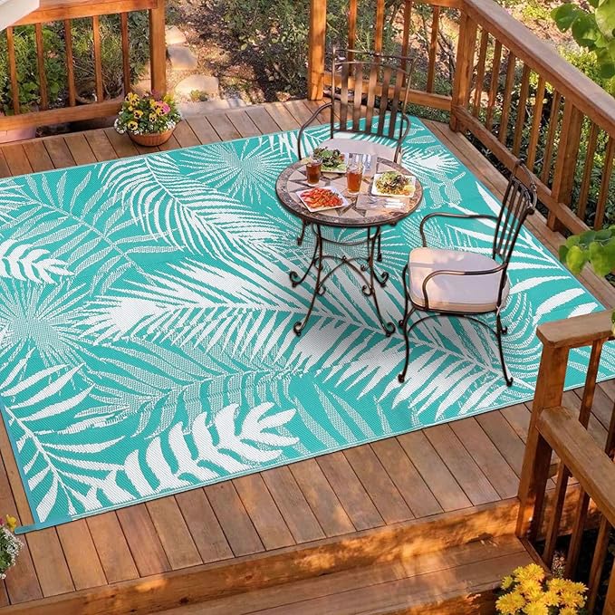 HiiARug Outdoor Rug 5x7 Reversible Plastic Straw Rug Waterproof Patio Rugs for Patios Clearance RV Mat for Outside Outdoor Carpet for RV Porch Deck Beach Camper Backyard-VerdiqueGarden