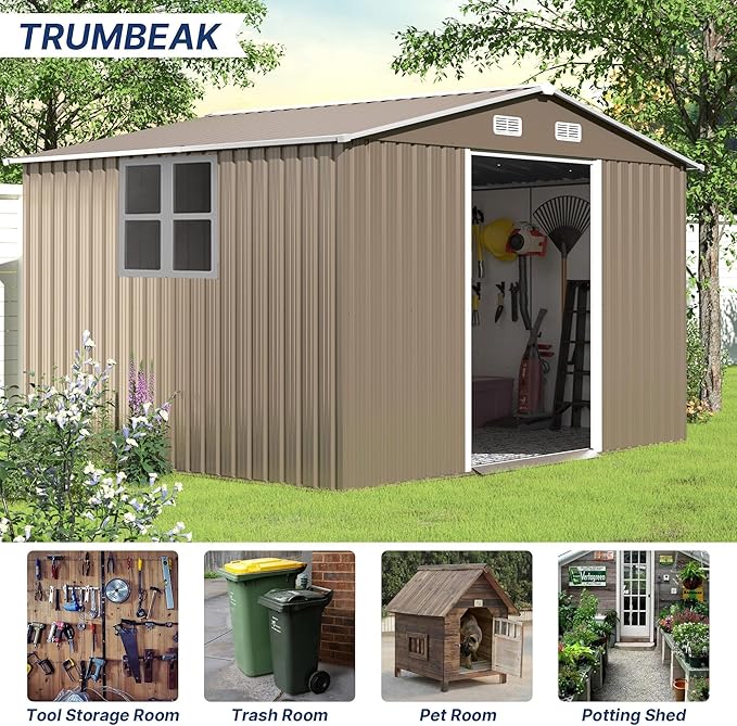10FT x 8FT Metal Outdoor Storage Shed,Garden Sheds & Outdoor Storage w/Lockable Sliding Doors & Air Vent,Metal Shed for Backyard,Garden,Patio,Lawn-VerdiqueGarden