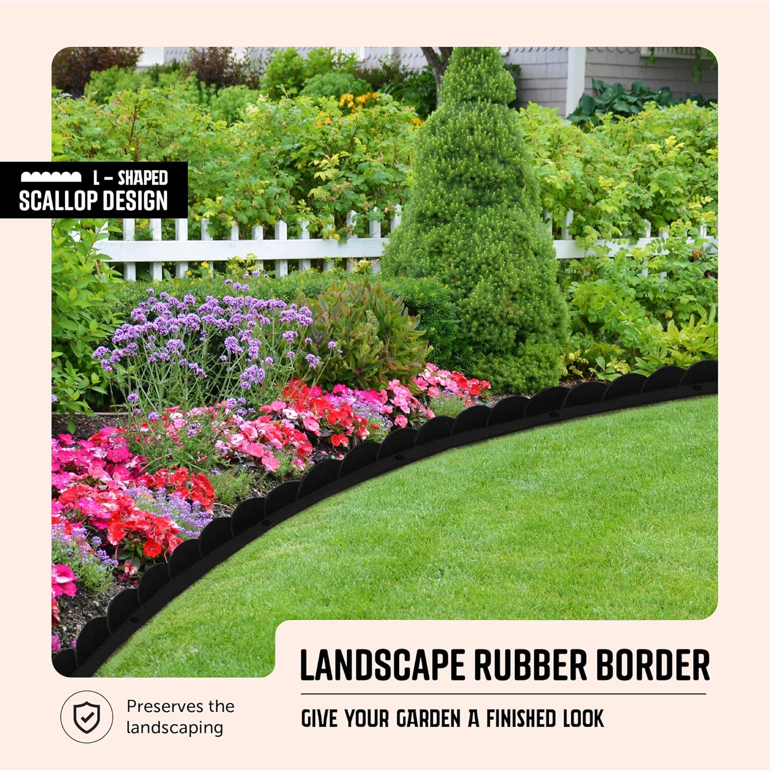 Playsafer L Shaped Flexible Rubber Scalloped Edger for Lawns Landscaping and Playground | Easy No Dig Installation| 4' Long (4, Black)-VerdiqueGarden