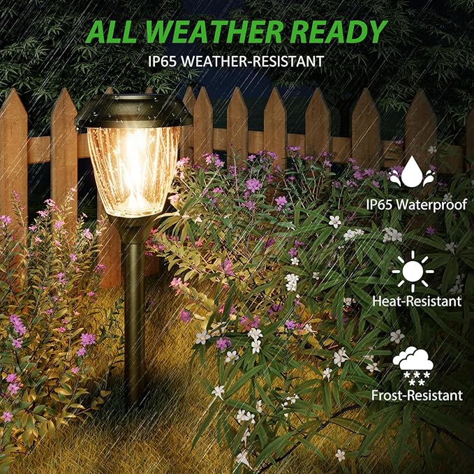 XMCOSY+ Solar Pathway Lights Outdoor, 10/25 LM in 2 Lighting Modes, Glass Stainless Steel Waterproof Outside Solar Powered Garden LED Lights for Yard Lawn Driveway Walkway Landscape Decor(Warm White)-VerdiqueGarden
