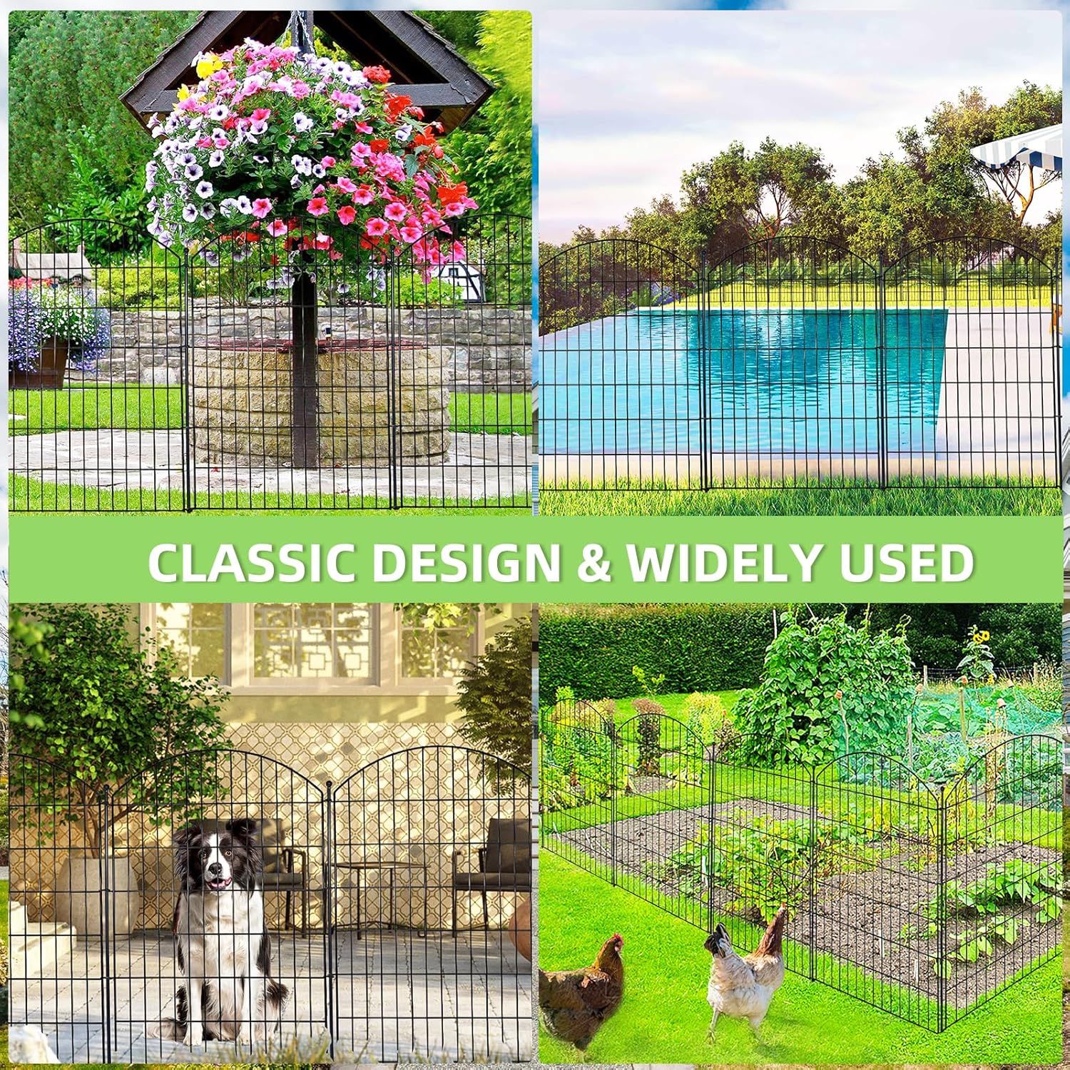 Decorative Garden Fence 40in (H) x12ft (L), 5 Pack No Dig Fence Animal Barrier for Dog with Lock, Arched Flower Bed Edging, Wire Border Panel Fencing for Yard Patio Outdoor Decor-VerdiqueGarden