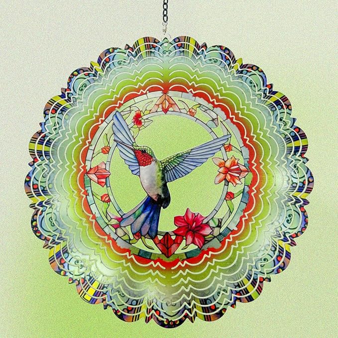 Metal Wind Spinners - Hummingbird 12 inch 3D Stainless Steel Hanging Wind Spinner Metal, Gifts for Women Mom Grandma Wife, for Indoor/Outdoor Decor, Yard Art, Garden Decoration-VerdiqueGarden