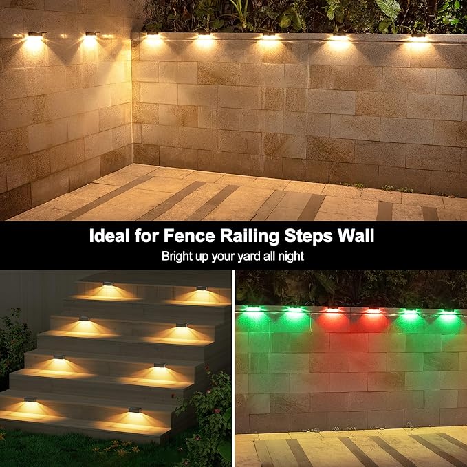Ellasay Solar Fence Lights Outdoor: IP65 Waterproof RGB Solar Powered with 8 Lighting Modes - Wall Decor for Garden Deck Patio Backyard Balcony 6 Pack-VerdiqueGarden