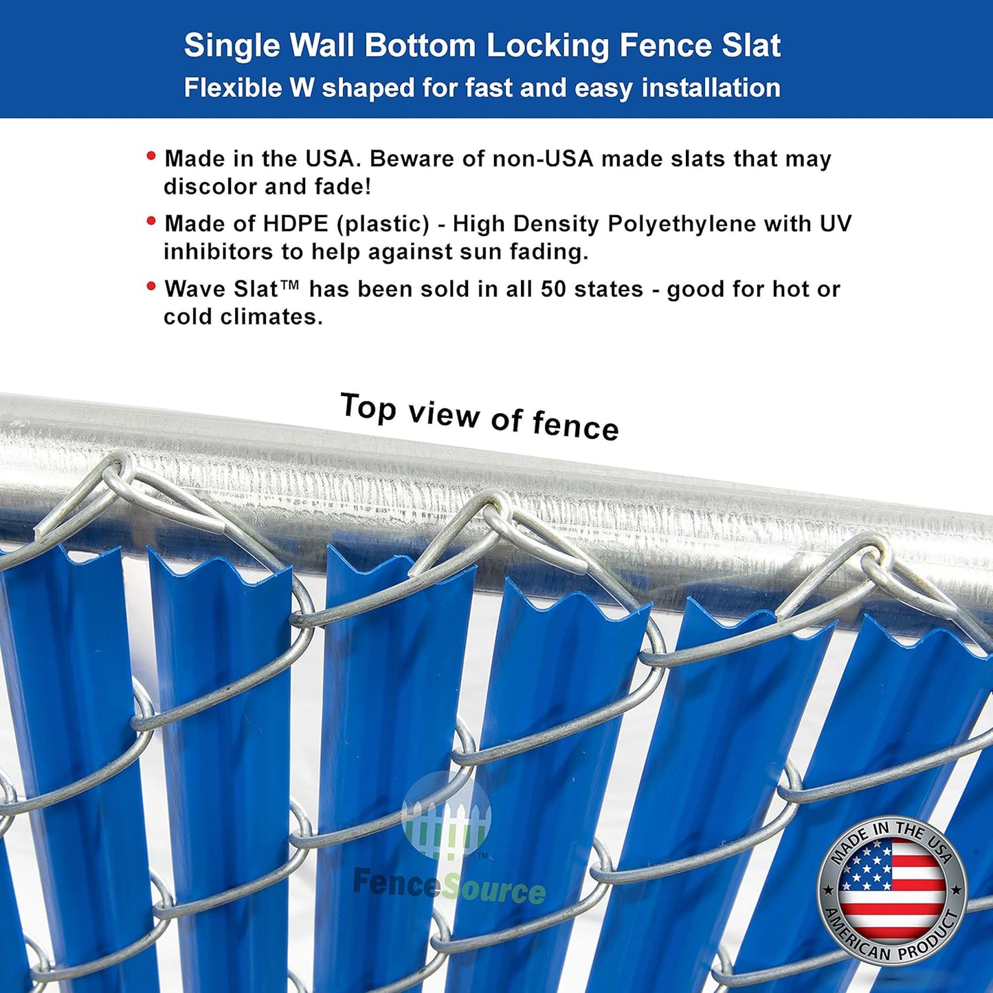 Wave Slat (9 Colors) Single Wall Bottom Locking Privacy Slat for 4', 5', 6', 7' and 8' Chain Link Fence (6 ft, Royal Blue)-VerdiqueGarden