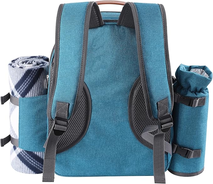 Apollo Walker Picnic Backpack Set for 2 Person with Cooler Compartment, Detachable Bottle/Wine Holder, Fleece Blanket, Plates and Cutlery Set (Teal)-VerdiqueGarden
