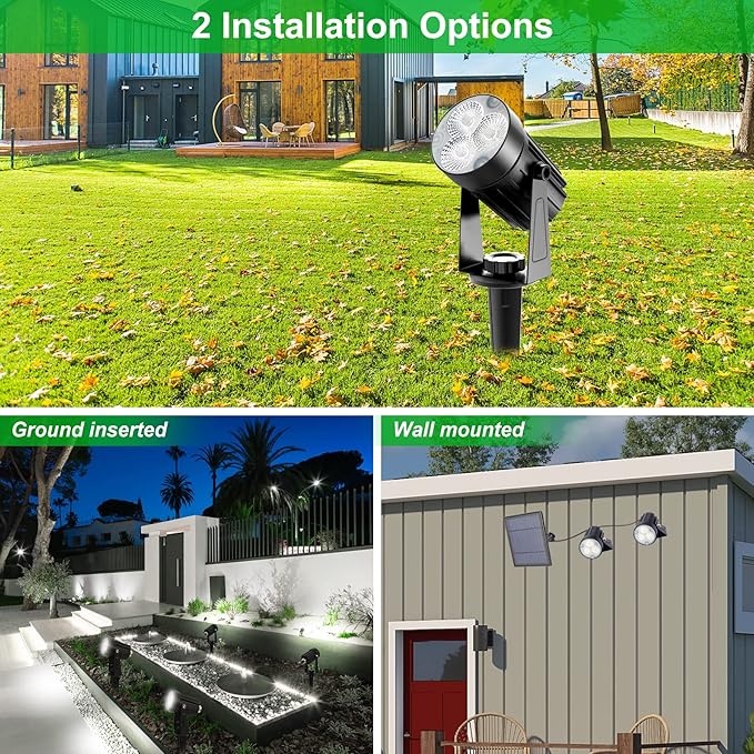 Solar Spot Lights Outdoor, 3-in-1 Garden Spotlights IP65 Waterproof 9.8ft Cable, 5W 4000mAh Separated Solar Panel, Auto On/Off for Tree Patio Yard Driveway Pathway Pool(Cold White 6000K)-VerdiqueGarden