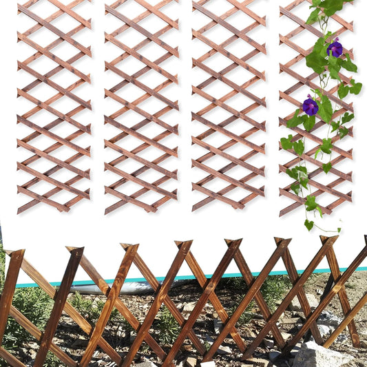 Wooden Lattice Panels for Outside 4Pack, 75"x11.8" Expandable Wood Lattice Fence Wall Garden Trellis Frame for Climbing Plants Outdoor Vine Ivy Rose Patio Room Decorative-VerdiqueGarden
