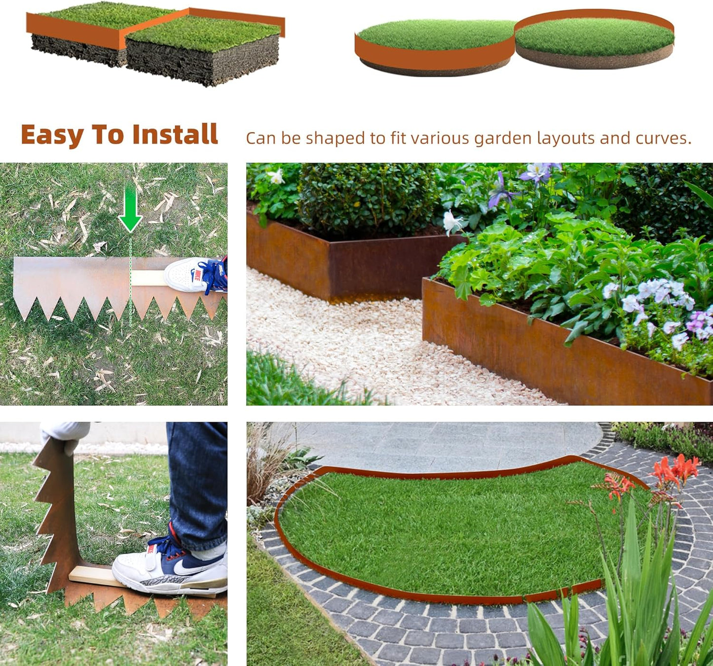 Solution4Patio 8-Pack Corten Steel Garden Landscape Edging with 9X Clips, 8" H Hammer-in Heavy Duty Bendable Metal Pre-Rusted Border Edging Strips, 26ft Total for Lawns, Pathways, Firepits, Gardens-VerdiqueGarden