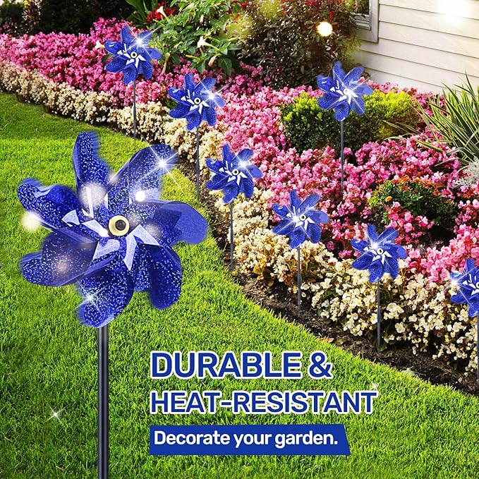 BATTIFE 10 Packs Blue Pinwheels for Yard and Garden, Sparkly Reflective Pinwheel for Scare Birds Away, Wind Spinner Deterrent Outdoor-VerdiqueGarden