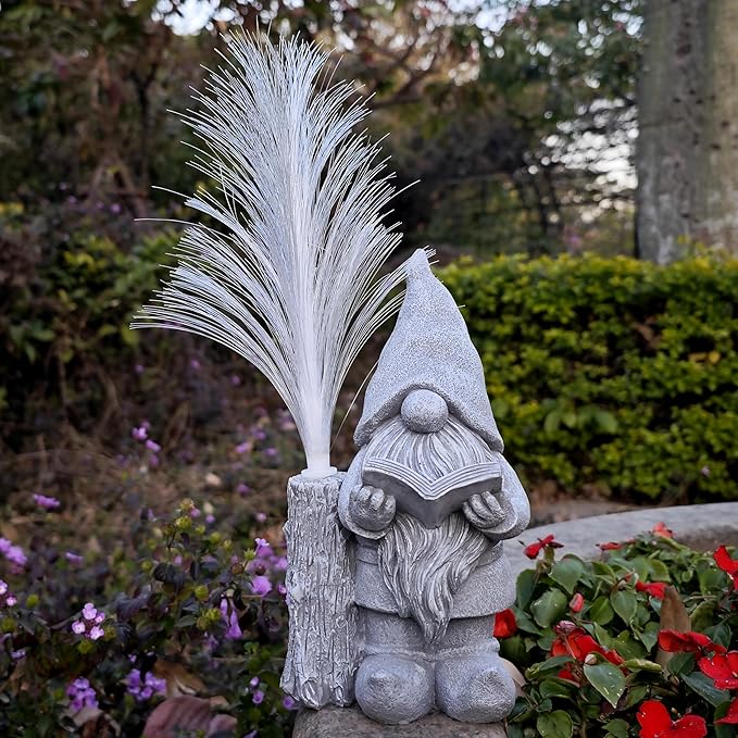 Gnomes Statue Solar Garden Decor,Resin Gnome Statues and Colour Changing Optical Fiber Solar Lights,Outdoor Decoration for Balcony, Garden, Patio, Yard, Lawn, Gifts for Mom Grandma-VerdiqueGarden
