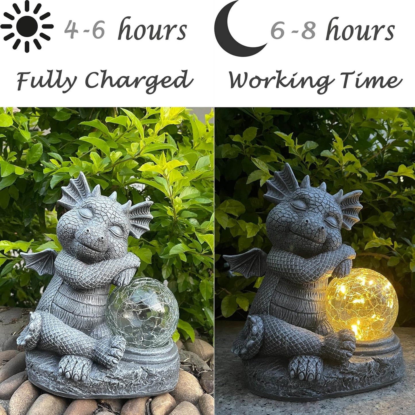Garden Dragon Figurine Solar Powered Outdoor Cute Dragon with Hold Glowing Glass Ball Resin Sculpture for Porch Patio Lawn Farm Yard Home Decoration Gift for Women Housewarming-VerdiqueGarden