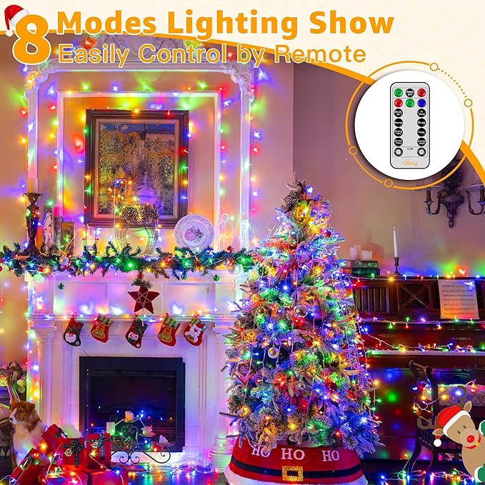 Ollny Christmas Lights Outdoor 800LED 262FT, Multicolor Plug in Fairy Lights with Remote, 8 Modes Waterproof Timers Dimmable LED String Lights for Indoor House Outside Bedroom Patio Balcony-VerdiqueGarden