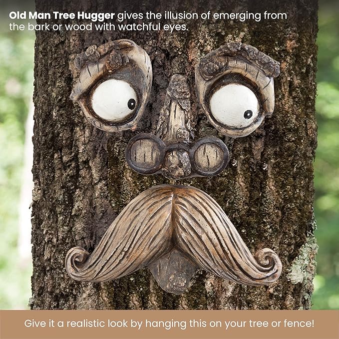 Bits and Pieces - 'Old Man' Tree Hugger - Yard Decorations - Whimsical Tree Sculpture - Garden Decoration - Garden Peeker Yard Art-VerdiqueGarden