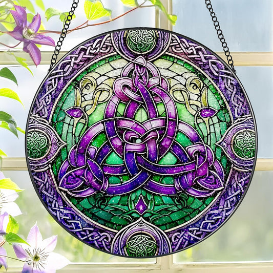 Stained Glass Window Hanging, LAOWEIKI 8'' Celtic Knot Suncatcher, Stained Glass Ornament, Suncatchers for Windows Hanging, Window Decor, Outdoor or Indoor, Gifts for Friends, Women, Art Lover-VerdiqueGarden