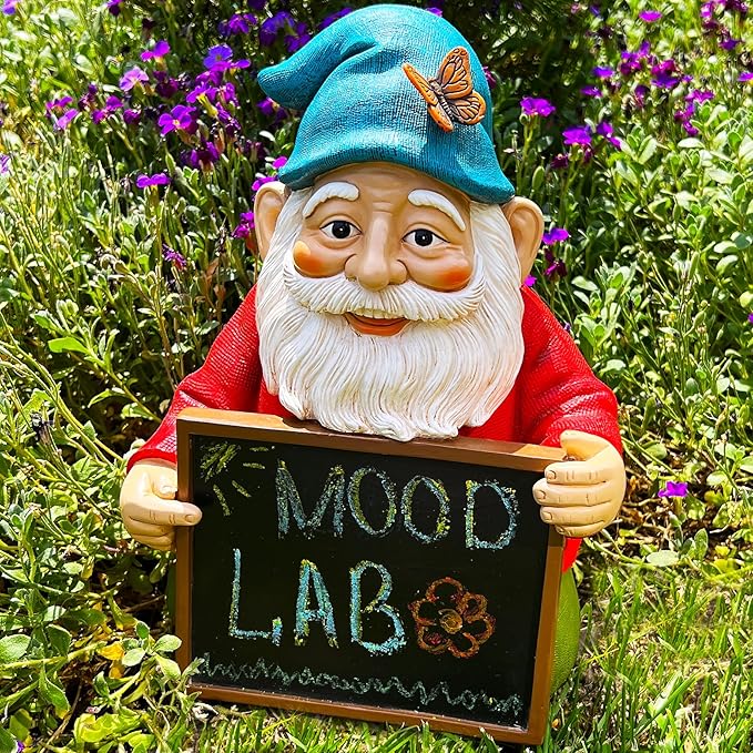 Mood Lab Garden Gnome with Chalkboard Sign - Funny Gnome Statue - 8.7 Inch Tall Lawn Figurine - for Outdoor & House Decor-VerdiqueGarden