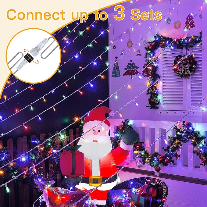 Ollny Christmas Lights Outdoor 200LED 60FT, Multicolor Connectable Plug in Fairy Light Indoor, 8 Modes Waterproof Timer Plug in LED String Lights for House Outside Bedroom Patio Balcony-VerdiqueGarden