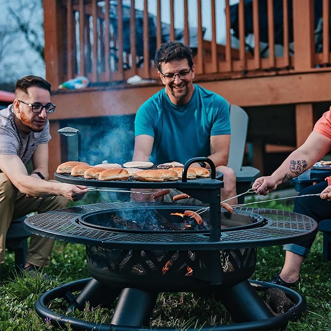 Red Mountain Valley 47" Outdoor Fire Pit with Adjustable Grill, 2-in-1 Metal Outdoor Fireplaces, Large Patio Wood Burning Fire Pits for Outside, Ideal for Backyard, Patio, Party-VerdiqueGarden