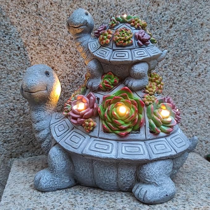 Large Turtle Solar Garden Outdoor Statues with Succulent and 6 LED Lights,Outside Solar Turtle Decor Art for Lawn,Yard, Balcony Ornament, to Give-VerdiqueGarden
