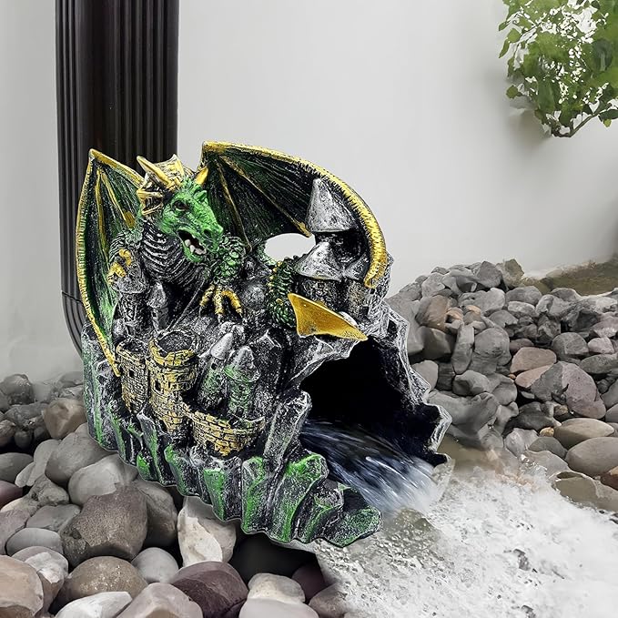 Magical Dragon Statue Gutter Downspout Extender, Garden Ornament, Decor Downspout Diverter, Perfect Rain Diverter for 3"x4" Downspouts, Eco-Friendly Resin, Perfect Outdoor Decor Gift-VerdiqueGarden