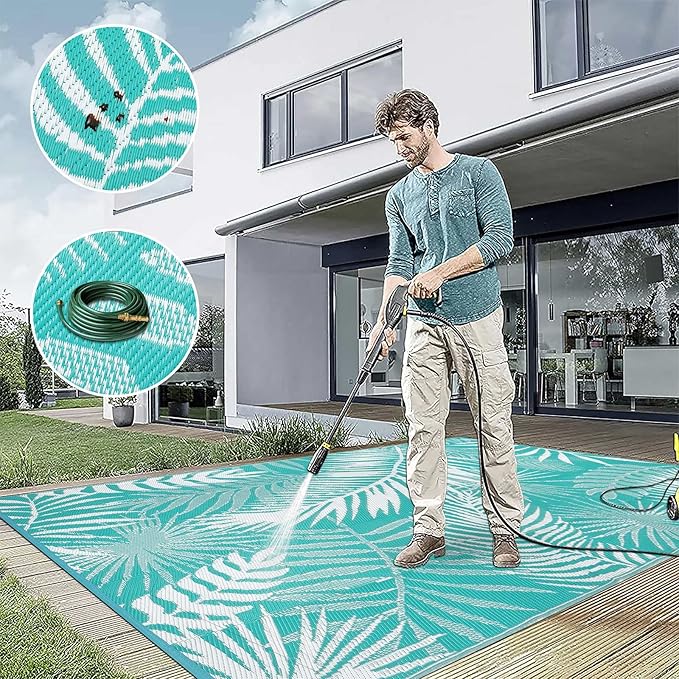 HiiARug Outdoor Rug 5x7 Reversible Plastic Straw Rug Waterproof Patio Rugs for Patios Clearance RV Mat for Outside Outdoor Carpet for RV Porch Deck Beach Camper Backyard-VerdiqueGarden
