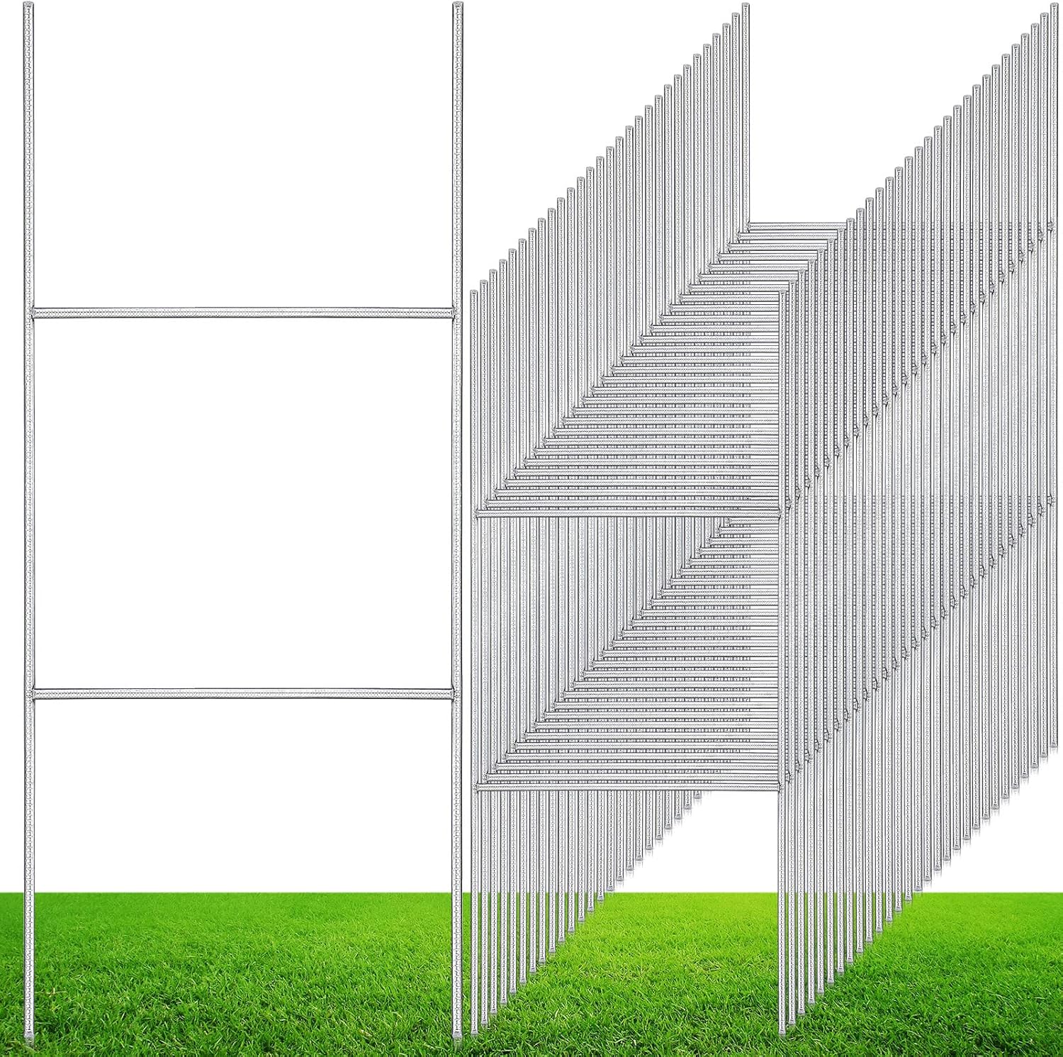 100 Pcs H Stakes for Yard Signs 16.5'' x 7'' Heavy Duty Metal H Frame Wire Stakes Weatherproof Metal Holder for 4mm 5mm Corrugated Signs Guidepost Yard Halloween Decoration-VerdiqueGarden