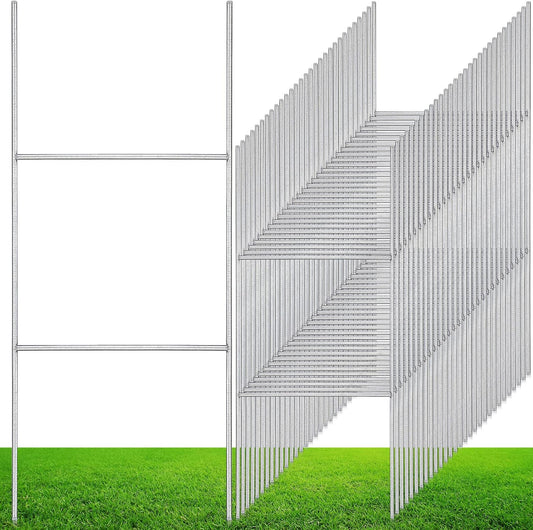 100 Pcs H Stakes for Yard Signs 16.5'' x 7'' Heavy Duty Metal H Frame Wire Stakes Weatherproof Metal Holder for 4mm 5mm Corrugated Signs Guidepost Yard Halloween Decoration-VerdiqueGarden