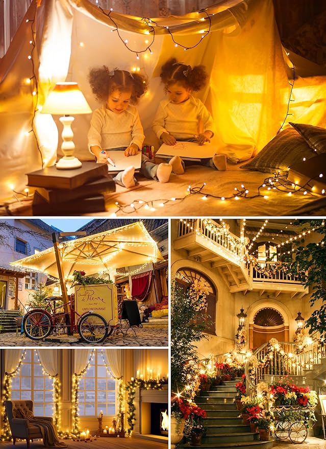 2-Pack 480LED 170FT Total Solar Outdoor Lights IP65 Waterproof Solar Powered Lights with 8 Lighting Modes for Party Garden Yard Home Holiday Tree Decoration Lighting, Warm White-VerdiqueGarden