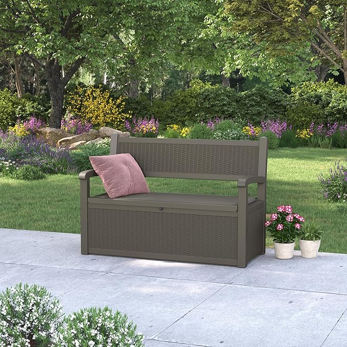 80 Gallon Outdoor Storage Box, Resin Patio Furniture with Armrest, Lockable Deck Box with Waterproof and UV Resistant for Patio Cushions, Garden Tools and Pool Supplies, Grey-VerdiqueGarden