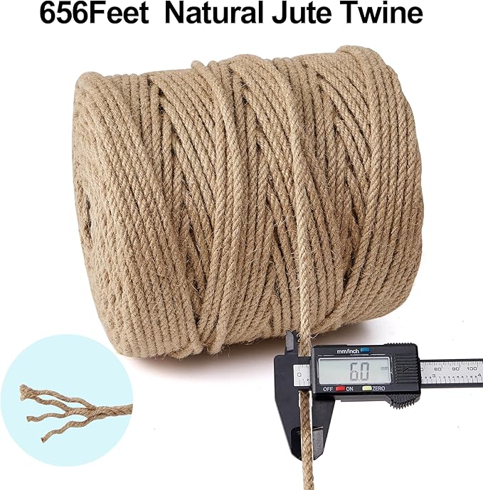 Natural Jute Twine,656 Feet 1/4 inch Hemp Twine Rope for Gift Wrapping Craft Plant Garden Christmas Handmade Arts Decoration Packing String Home Decor-VerdiqueGarden