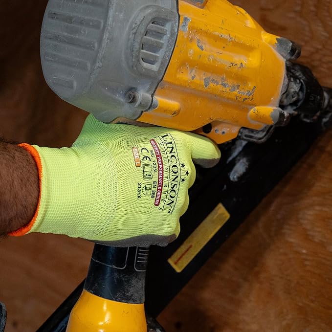 linconson 12 Pack Safety Performance Series Construction Mechanics Wrinkle Latex Work Gloves-VerdiqueGarden