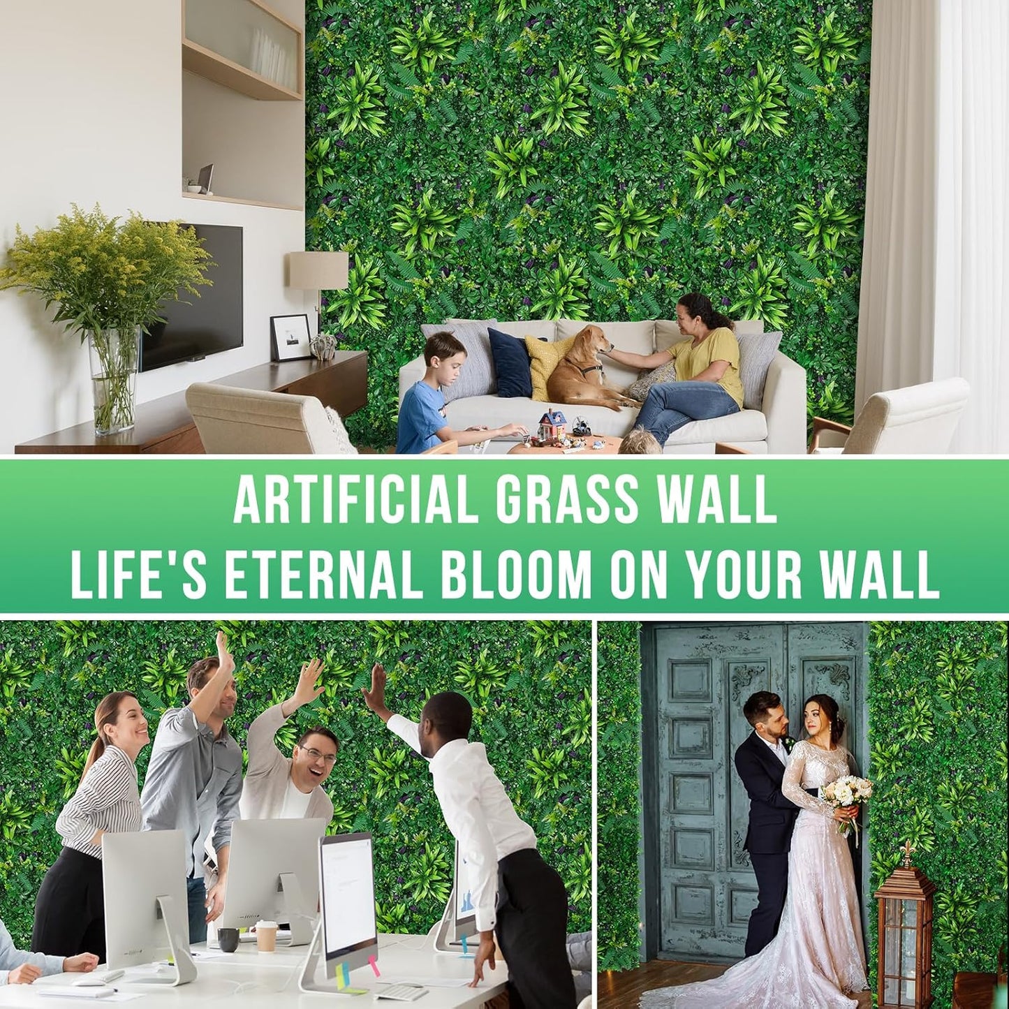 Artificial Boxwood Panels, Grass Wall Panels 20"x20"(8pcs), Privacy Hedge Fence Screen with UV Protection, Fake Greenery Backdrop for Indoor Wedding and Outdoor Garden Backyard-VerdiqueGarden