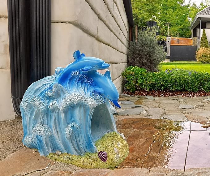 Dolphin Statue 3"x4" Gutter Downspout Extension Decor, Whimsical Garden Rain Diverter, Outdoor Decor Sculpture Ornament, Gutter Extender Diverter, Splash Blocks for Gutters Downspouts-VerdiqueGarden