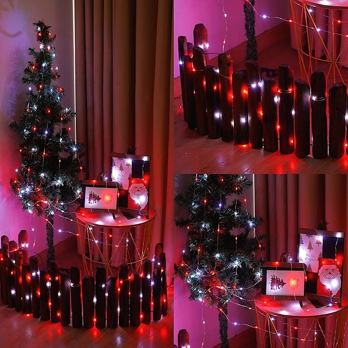 YEGUO Solar Fairy Lights Outdoor Waterproof, 4 Pack Each 33ft 100 LED String Lights, 8 Modes Silver Wire Solar Outdoor Lights (Red and White)-VerdiqueGarden